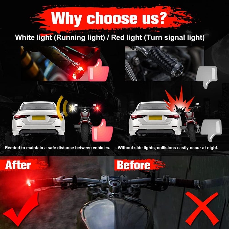 HONLEEX 2Pcs Motorcycle Turn Signals LED Light Double Color Bar End Turn Signals Grip Plug Side Marker Lamp Accessory - White and Red - Image 2