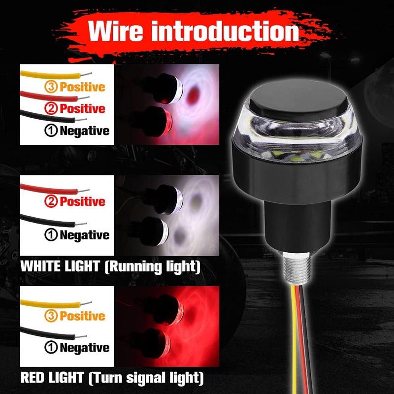HONLEEX 2Pcs Motorcycle Turn Signals LED Light Double Color Bar End Turn Signals Grip Plug Side Marker Lamp Accessory - White and Red - Image 4