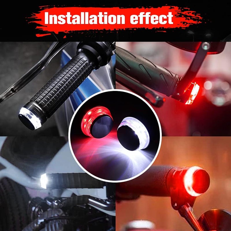 HONLEEX 2Pcs Motorcycle Turn Signals LED Light Double Color Bar End Turn Signals Grip Plug Side Marker Lamp Accessory - White and Red - Image 5