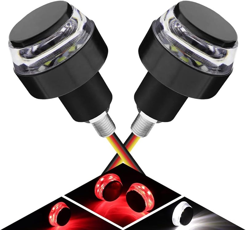 HONLEEX 2Pcs Motorcycle Turn Signals LED Light Double Color Bar End Turn Signals Grip Plug Side Marker Lamp Accessory - White and Red - Image 1