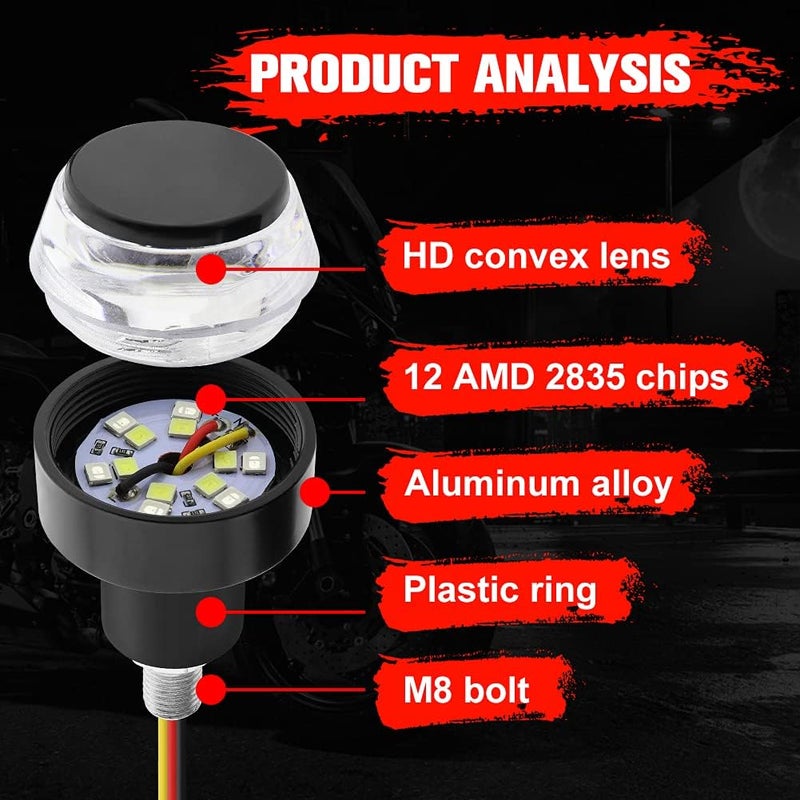 HONLEEX 2Pcs Motorcycle Turn Signals LED Light Double Color Bar End Turn Signals Grip Plug Side Marker Lamp Accessory - White and Red - Image 3