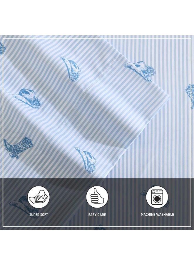 Wrangler Sheet Set, Breathable & Wrinkle Resistant Bedding with Matching Pillowcase, Yellowstone Inspired, Fully Elasticized (Cowboy Pinstripe Blue, King) - Image 5