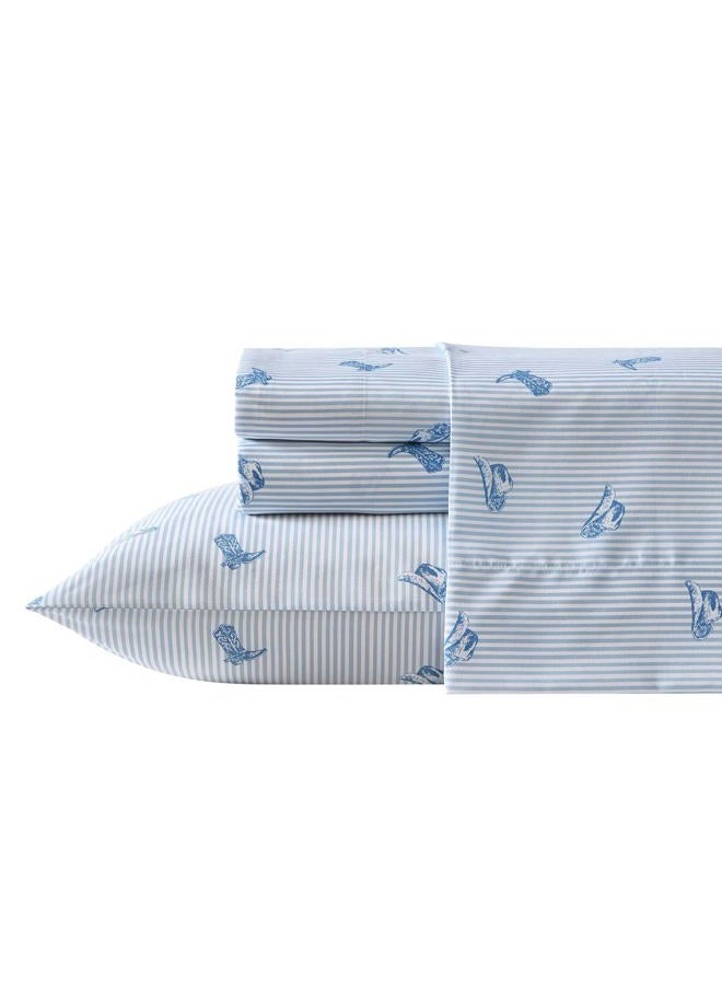 Wrangler Sheet Set, Breathable & Wrinkle Resistant Bedding with Matching Pillowcase, Yellowstone Inspired, Fully Elasticized (Cowboy Pinstripe Blue, King) - Image 1