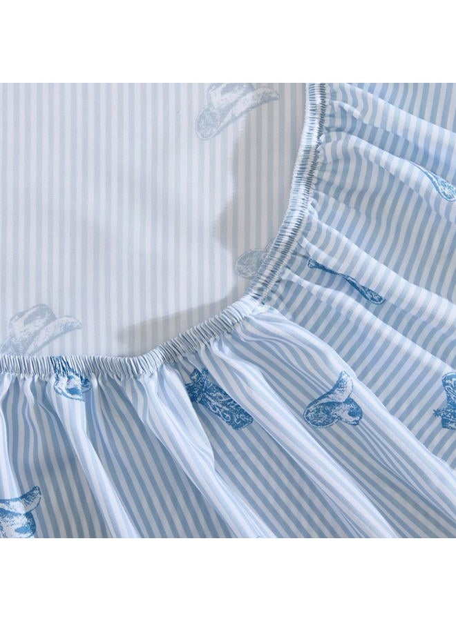 Wrangler Sheet Set, Breathable & Wrinkle Resistant Bedding with Matching Pillowcase, Yellowstone Inspired, Fully Elasticized (Cowboy Pinstripe Blue, King) - Image 4