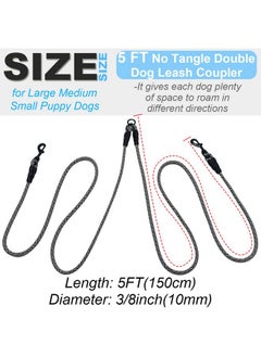 Mycicy 5 FT Double Dog Leash Coupler, Tandem Leash for Two Dogs, No Tangle 360° Swivel Rotation Dual Strong Dog Leash Splitter, for Large Medium Strong Puppy Dogs (3/8 inch- Black) - pzsku/ZA752AA9DE151599DF07EZ/45/_/1737032199/83827193-c511-4a72-8c4d-5ae133ea1dc5