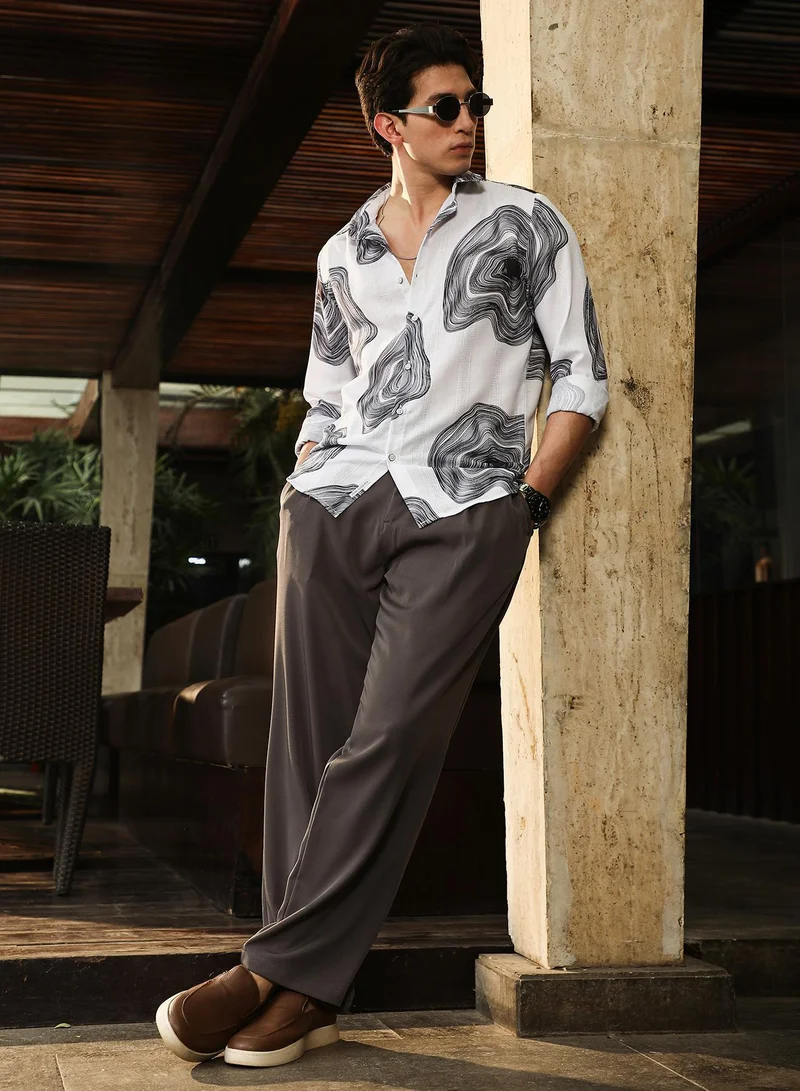 CAHOOT  Men's Chalk White & Midnight Black Contrast-Spool Jacquard Shirt for Men | Best Price UAE