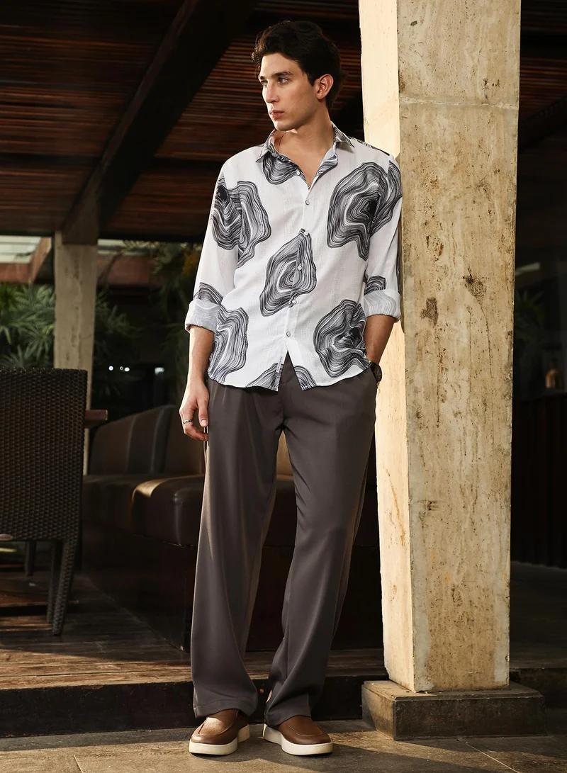 CAHOOT  Men's Chalk White & Midnight Black Contrast-Spool Jacquard Shirt for Men | Best Price UAE