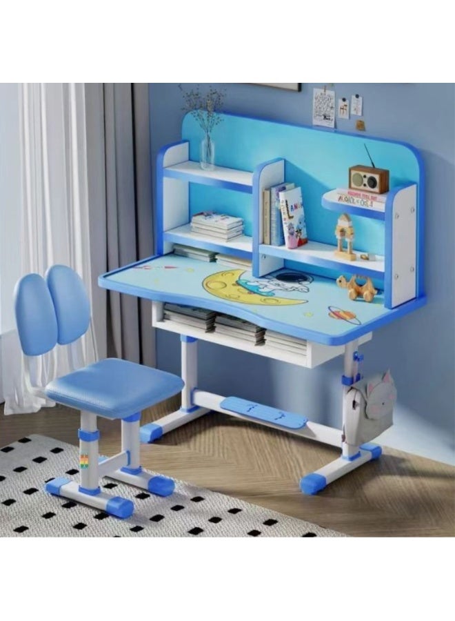 GoldenLike  مجموعات طاولات وكراسي للأطفال، كراسي مكاتب للأطفال، طاولة دراسة للأطفال، طاولة كتابة، محطة عمل كمبيوتر مع درج تخزين كبير ورف كتب، أثاث غرفة نوم للأطفال قابل لتعديل الارتفاع - Image 1