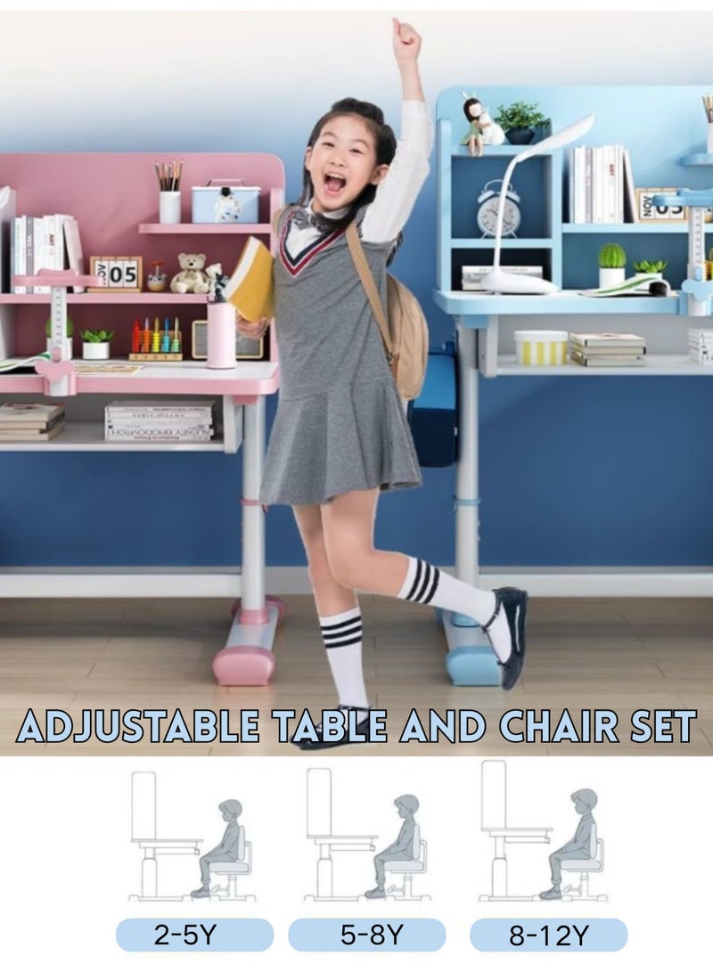 GoldenLike  مجموعات طاولات وكراسي للأطفال، كراسي مكاتب للأطفال، طاولة دراسة للأطفال، طاولة كتابة، محطة عمل كمبيوتر مع درج تخزين كبير ورف كتب، أثاث غرفة نوم للأطفال قابل لتعديل الارتفاع - Image 2