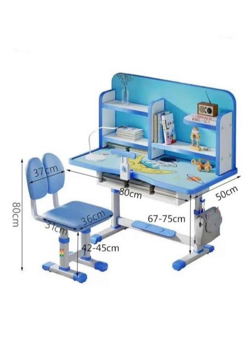 GoldenLike  مجموعات طاولات وكراسي للأطفال، كراسي مكاتب للأطفال، طاولة دراسة للأطفال، طاولة كتابة، محطة عمل كمبيوتر مع درج تخزين كبير ورف كتب، أثاث غرفة نوم للأطفال قابل لتعديل الارتفاع - Image 5