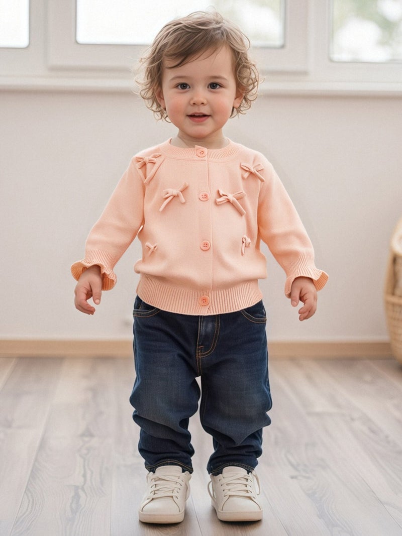 Toddler Baby Girl Knitted Cardigan 3D Bow Long Sleeve Crew Neck Button-up Sweater Casual Winter Fall Clothes - Image 3