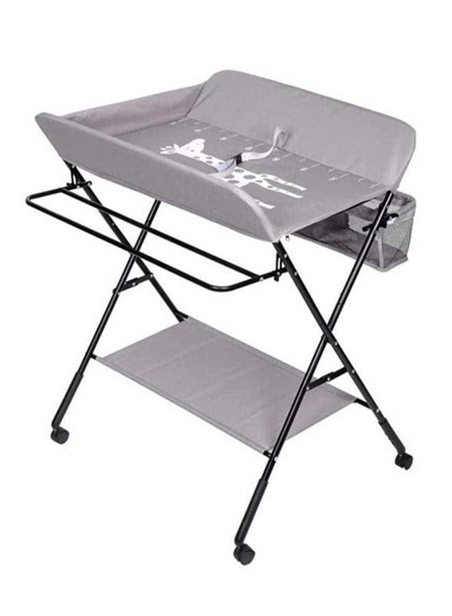 WALALLA Portable Foldable Baby Diaper Changing Table With Wheels, Mobile Nursery Organizer For Newborn Essentials - Grey - Image 1