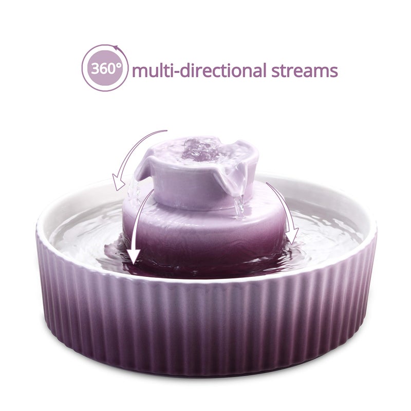 Wonder Creature Ceramic Cat Water Fountain, 2.1L/71oz Cupcake Cat Fountain for Dog and Cat Indoor, 2 Ultra Quiet Pumps(Purple) - Image 5