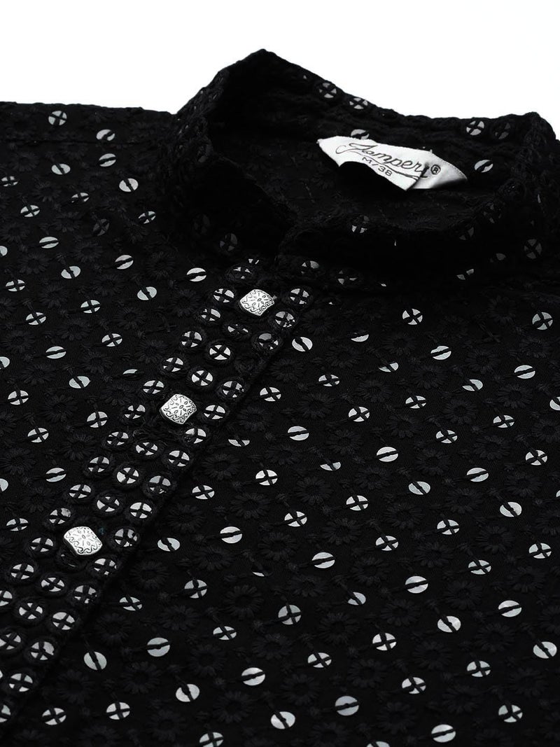 Jompers Black Embroidered & Sequins Cotton Kurta for Men - Image 5