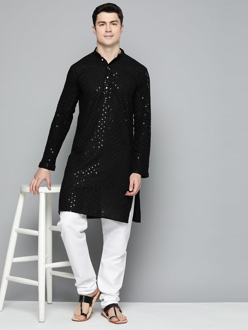 Jompers Black Embroidered & Sequins Cotton Kurta for Men - Image 4