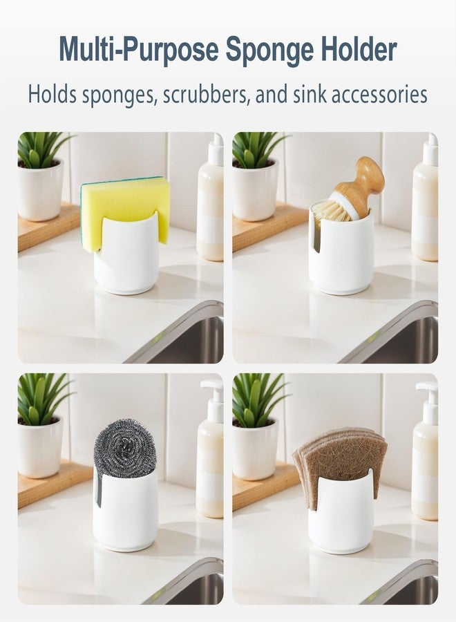ONEMORE Ceramic Sponge Holder for Kitchen Sink, Kitchen Sink Organizer with Drain, Dish Sponge and Soap Holder for Sink Counter, Cute Corner Ceramic Sponge Holder, In Sink Sponge Storage, White - Image 3