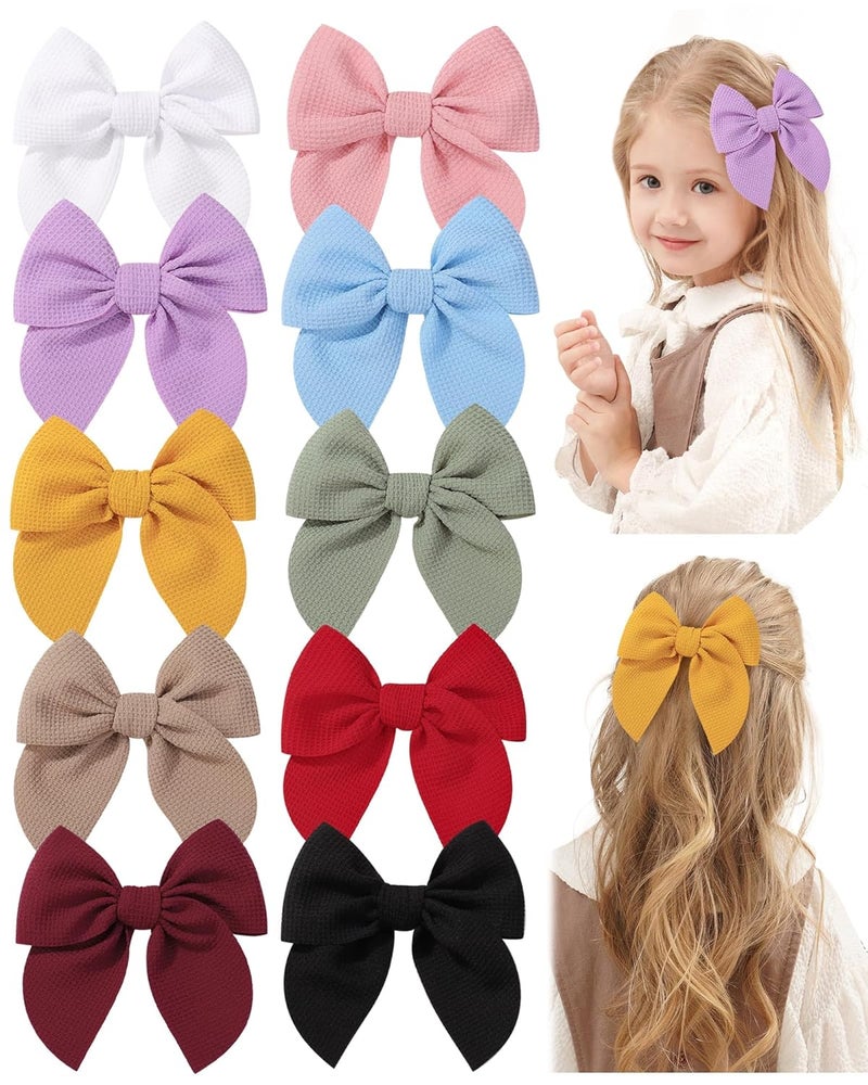 doboi 10PCS Baby Girls Hair Clips Bows Waffle Fable Hair Bows for Girls Hair Accessories for Baby Toddlers Kids 45 Inches