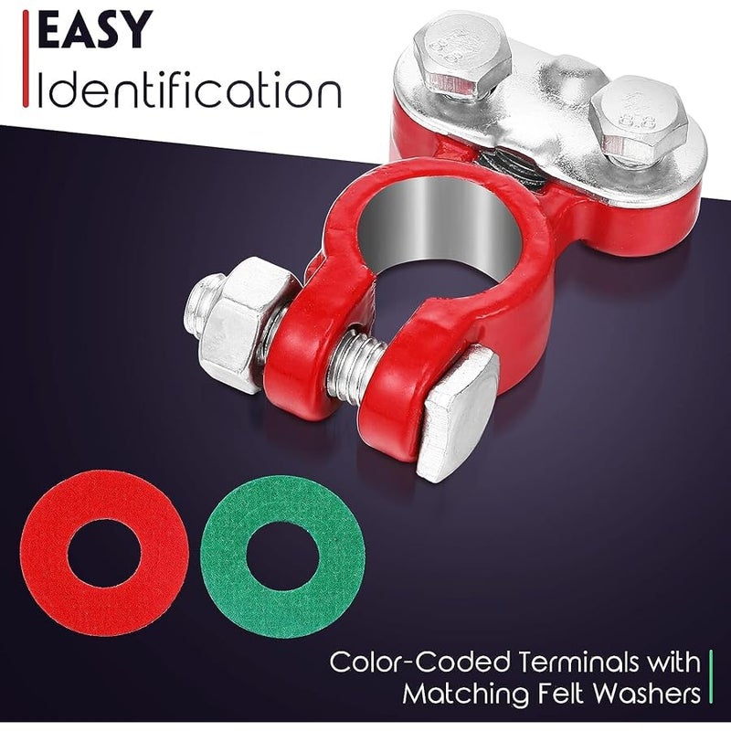 Cannonfish Universal negative and positive battery cable terminals, battery terminals, color-coded clamp connectors with matching anti-corrosion felt fiber washers, kit - Image 3