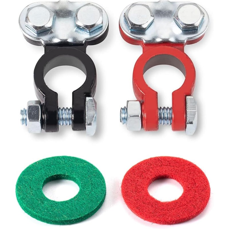 Cannonfish Universal negative and positive battery cable terminals, battery terminals, color-coded clamp connectors with matching anti-corrosion felt fiber washers, kit - Image 1