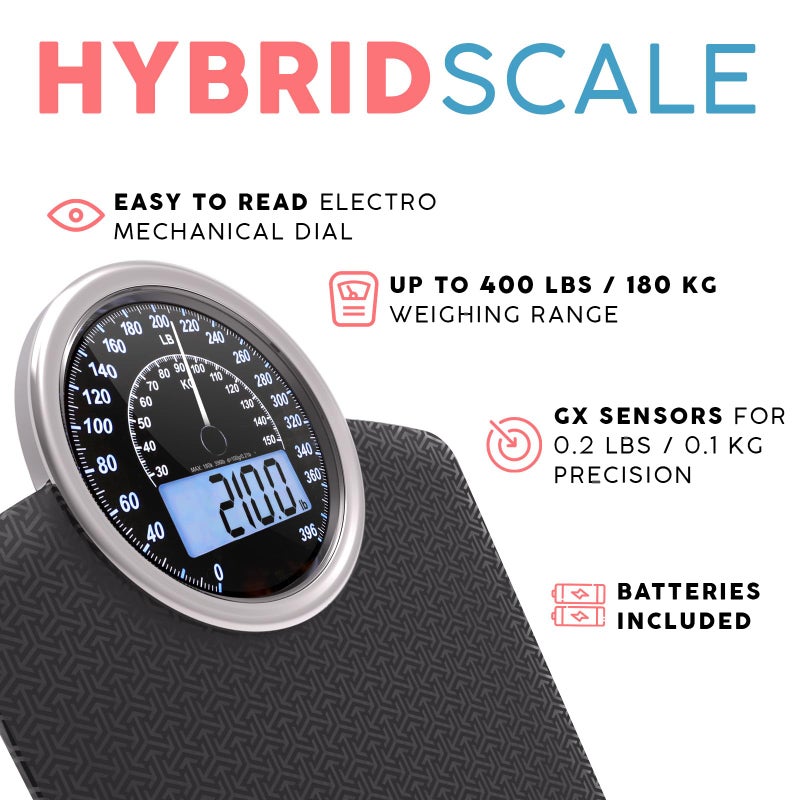 Adamson Hybrid 2-in-1 Analog & Digital Weighing Scale for Body Weight up to 400lbs - Thick Tempered Glass - Extra Large Display - Easy to Read Digital Bathroom Scale - New Version - Black Matrix - Image 2