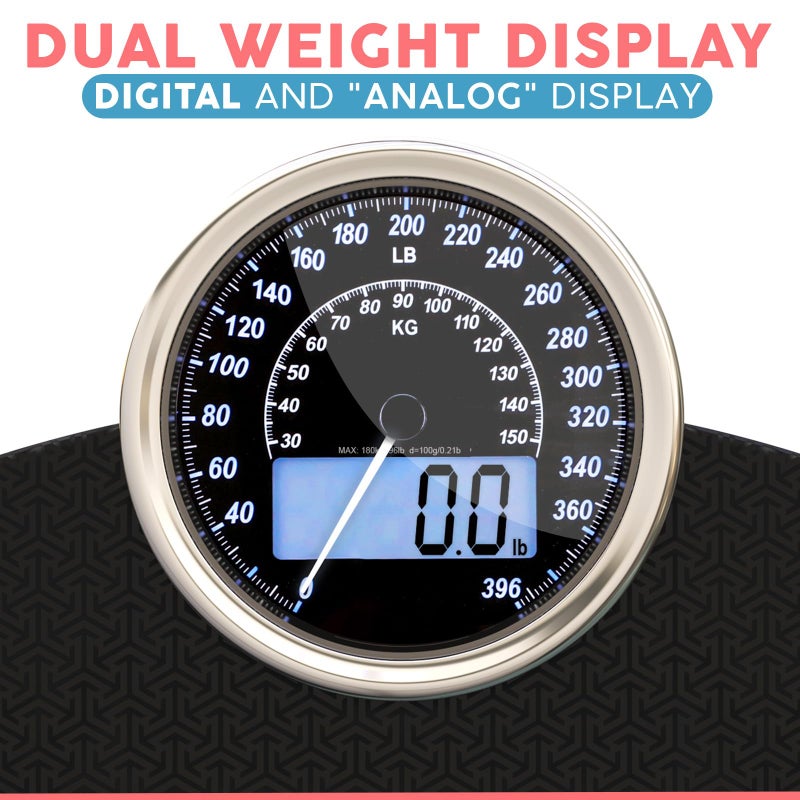 Adamson Hybrid 2-in-1 Analog & Digital Weighing Scale for Body Weight up to 400lbs - Thick Tempered Glass - Extra Large Display - Easy to Read Digital Bathroom Scale - New Version - Black Matrix - Image 3