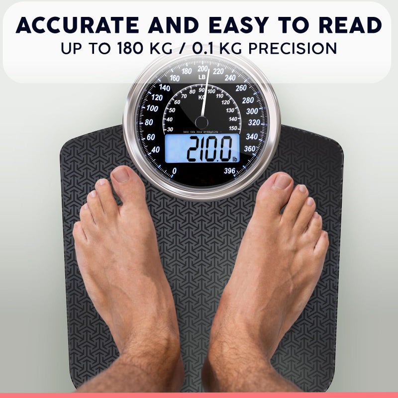 Adamson Hybrid 2-in-1 Analog & Digital Weighing Scale for Body Weight up to 400lbs - Thick Tempered Glass - Extra Large Display - Easy to Read Digital Bathroom Scale - New Version - Black Matrix - Image 5