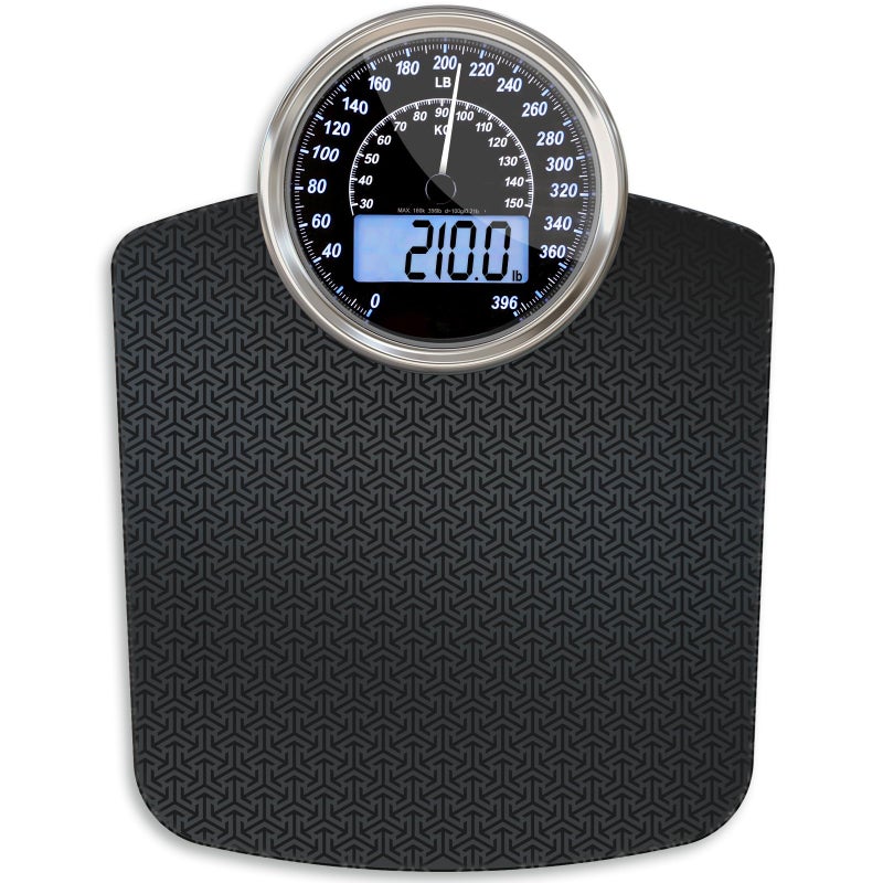 Adamson Hybrid 2-in-1 Analog & Digital Weighing Scale for Body Weight up to 400lbs - Thick Tempered Glass - Extra Large Display - Easy to Read Digital Bathroom Scale - New Version - Black Matrix - Image 1