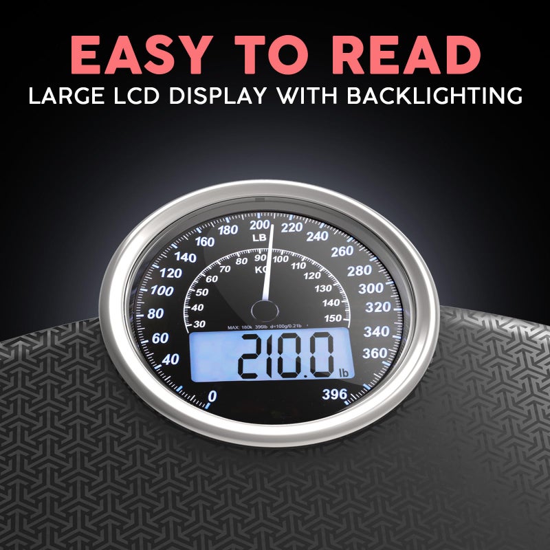 Adamson Hybrid 2-in-1 Analog & Digital Weighing Scale for Body Weight up to 400lbs - Thick Tempered Glass - Extra Large Display - Easy to Read Digital Bathroom Scale - New Version - Black Matrix - Image 4
