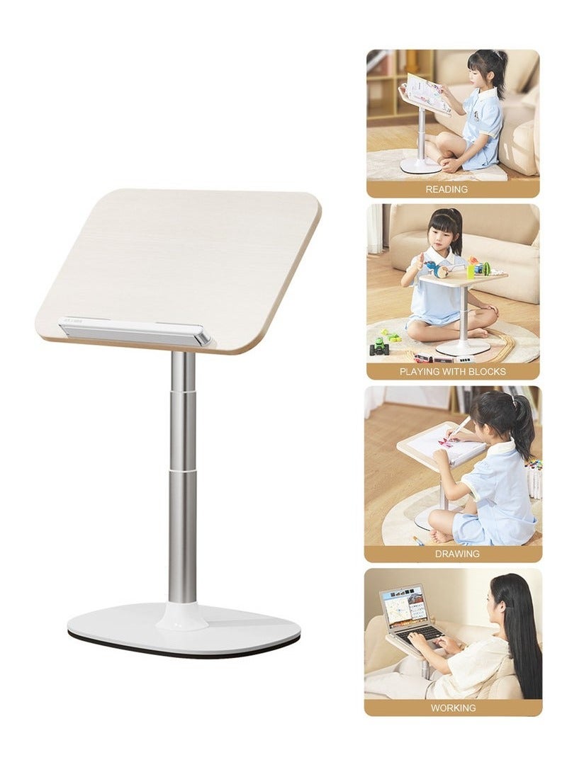 شو وو حامل كتب أرضي للقراءة، رف كتب مكتبي بزاوية وارتفاع قابلين للتعديل، رف قراءة متعدد الوظائف للكتب الثقيلة والكمبيوتر المحمول والكمبيوتر اللوحي والهاتف، أبيض - Image 1