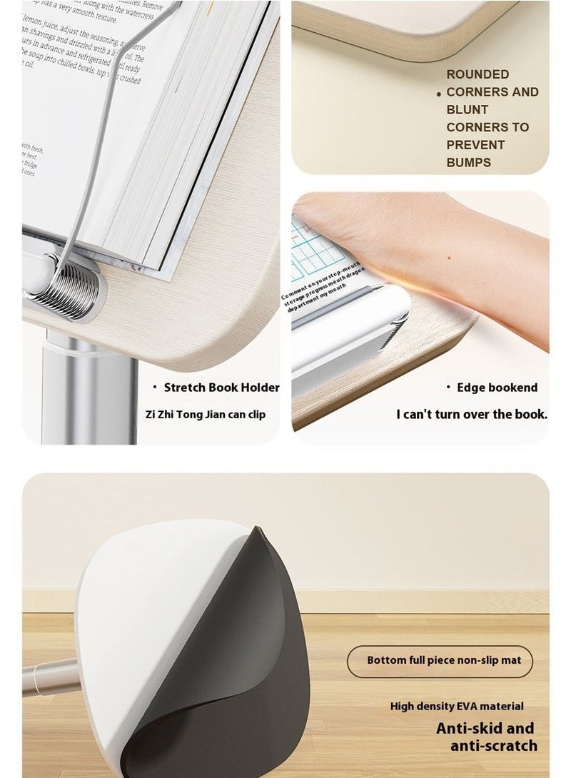 شو وو حامل كتب أرضي للقراءة، رف كتب مكتبي بزاوية وارتفاع قابلين للتعديل، رف قراءة متعدد الوظائف للكتب الثقيلة والكمبيوتر المحمول والكمبيوتر اللوحي والهاتف، أبيض - Image 4