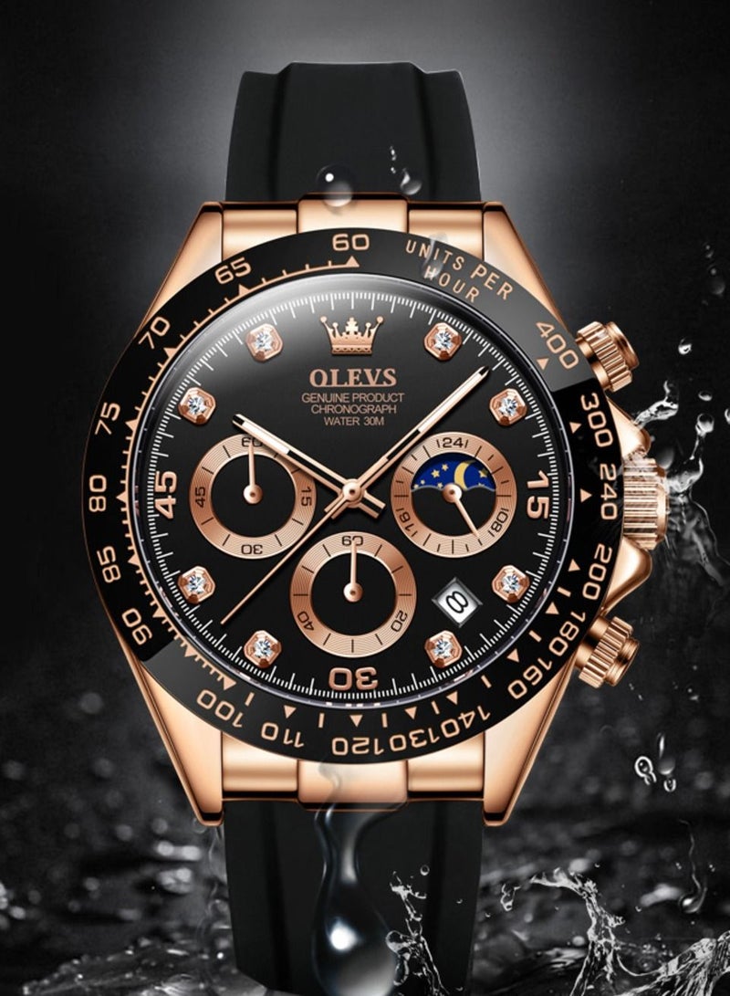 أوليفز ساعة يد رجاليه بسوار سيليكون مطاطي أسود من أوليفز - Image 1