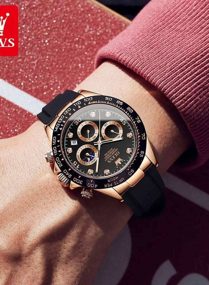 أوليفز ساعة يد رجاليه بسوار سيليكون مطاطي أسود من أوليفز - Image 2