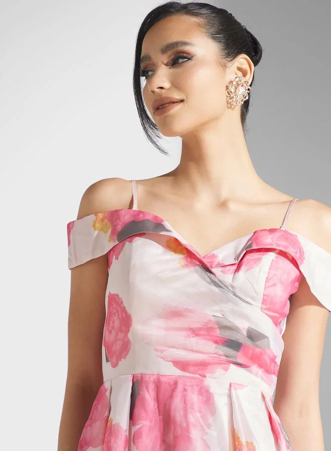 skirt and stiletto Bardot Printed Dress