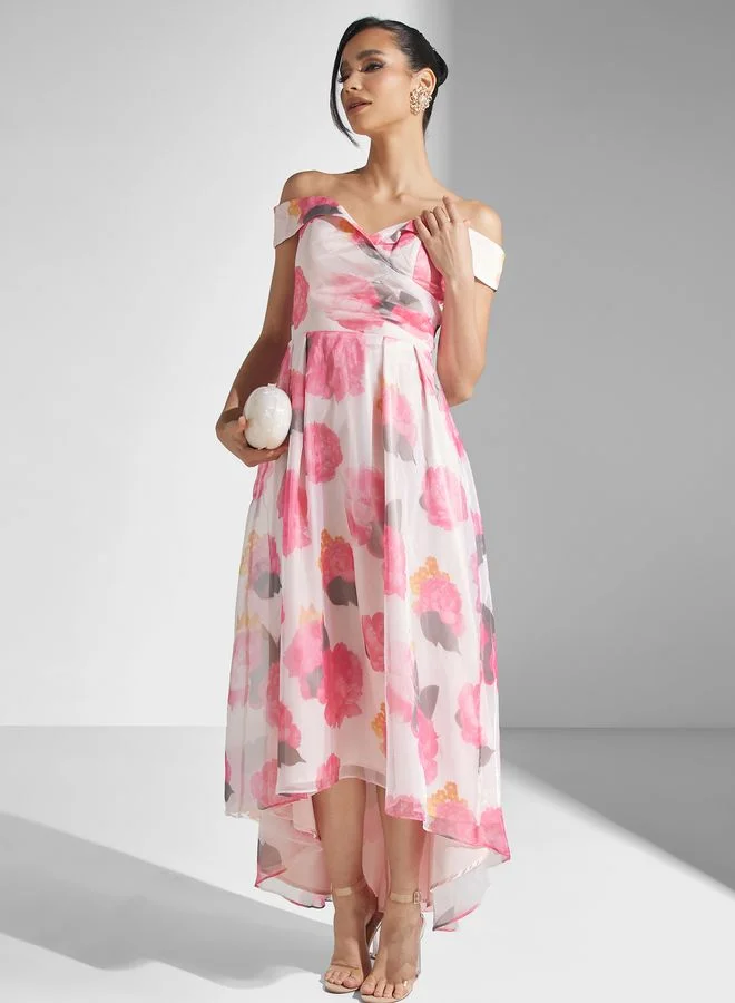 skirt and stiletto Bardot Printed Dress