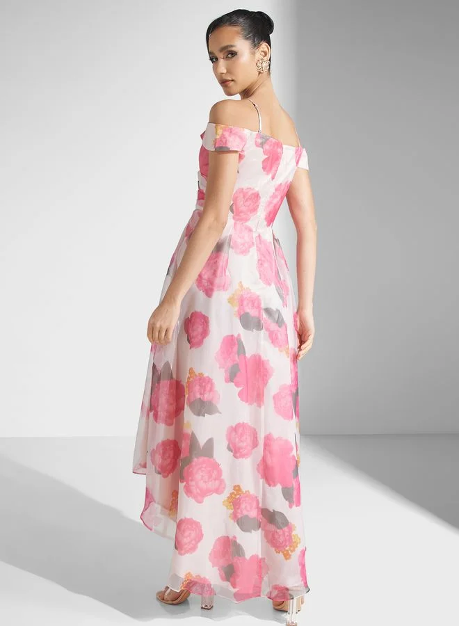 skirt and stiletto Bardot Printed Dress
