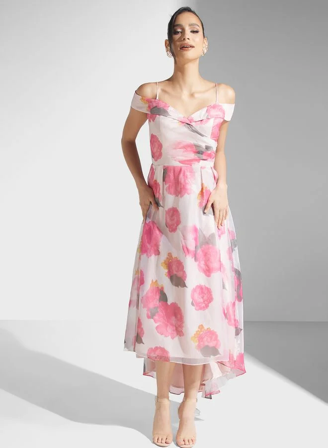 skirt and stiletto Bardot Printed Dress