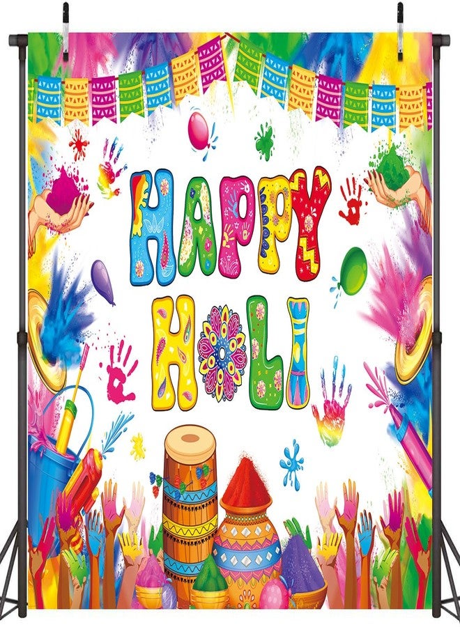 CINRAY Happy Holi Banner Backdrop 7x5FT Colorful Indian Hindu Festival Party Photography Background Holi Party Decorations Supplies Photo Props - Image 2