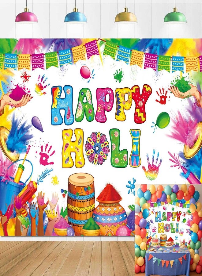 CINRAY Happy Holi Banner Backdrop 7x5FT Colorful Indian Hindu Festival Party Photography Background Holi Party Decorations Supplies Photo Props - Image 1