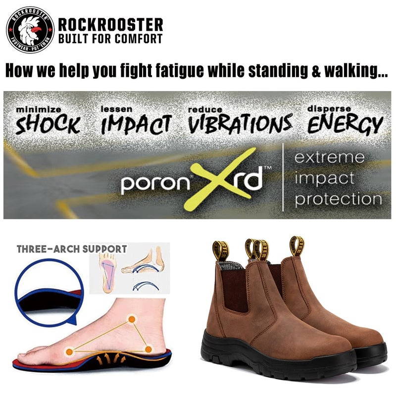 ROCKROOSTER Lumen Men's Slip On Boots, 6" Soft Toe Chelsea Work Boots, Oiled Leather Rubber Boots, Arch Support, Coolmax, ASTM F2892-18 Electrical Hazard (AK224 Brown, US 10.5) - Image 5