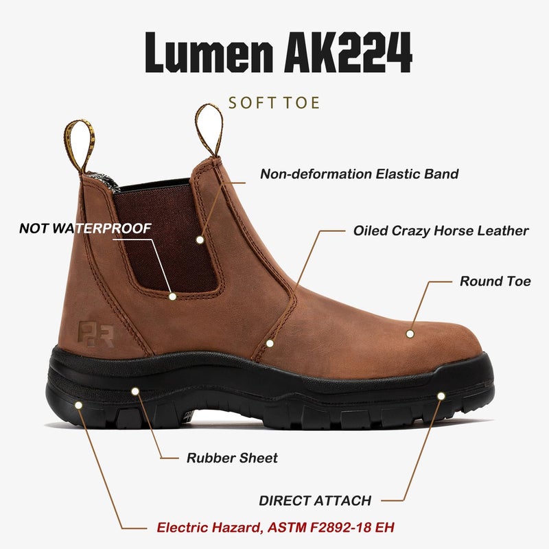 ROCKROOSTER Lumen Men's Slip On Boots, 6" Soft Toe Chelsea Work Boots, Oiled Leather Rubber Boots, Arch Support, Coolmax, ASTM F2892-18 Electrical Hazard (AK224 Brown, US 10.5) - Image 3