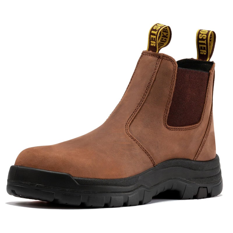 ROCKROOSTER Lumen Men's Slip On Boots, 6" Soft Toe Chelsea Work Boots, Oiled Leather Rubber Boots, Arch Support, Coolmax, ASTM F2892-18 Electrical Hazard (AK224 Brown, US 10.5) - Image 1