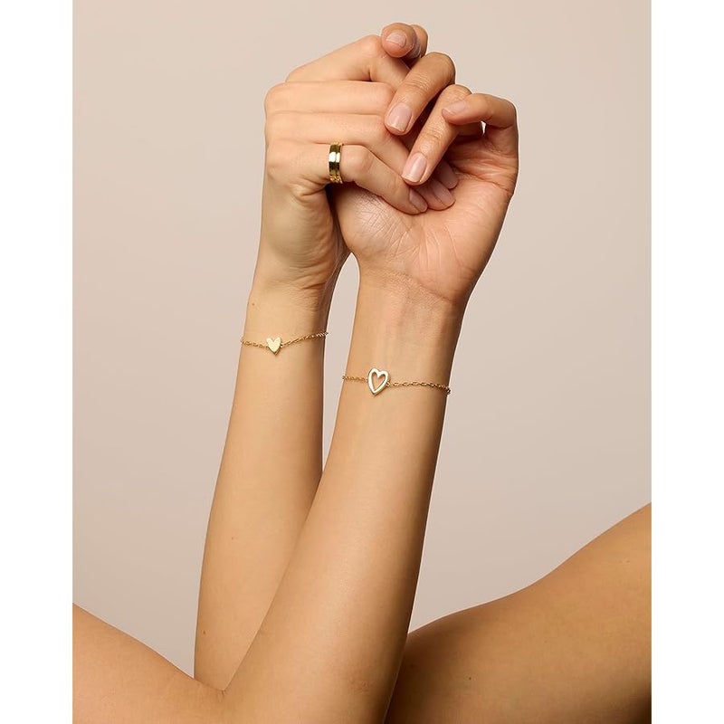 PAVOI 14K Gold Plated Matching Heart Charms Solitaire Bracelet Set for Women | Adjustable Love Friendship Two Bracelet Pack - Image 4