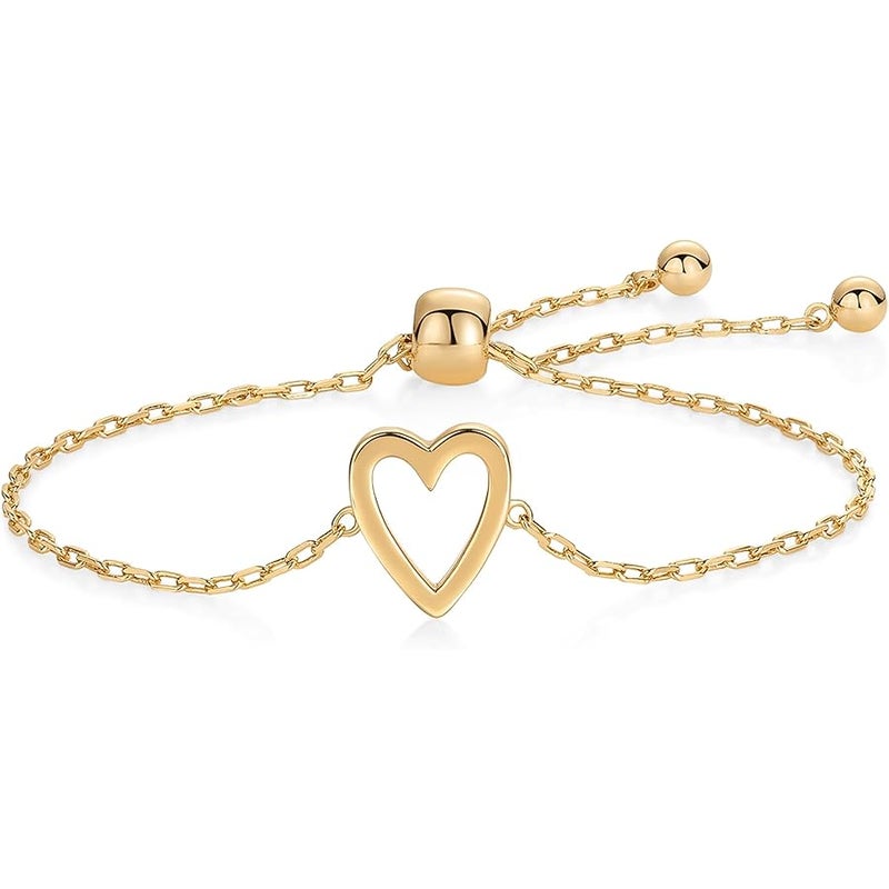 PAVOI 14K Gold Plated Matching Heart Charms Solitaire Bracelet Set for Women | Adjustable Love Friendship Two Bracelet Pack - Image 5