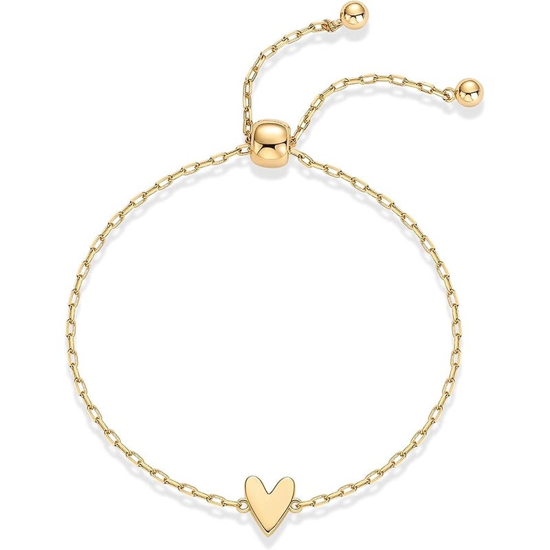 PAVOI 14K Gold Plated Matching Heart Charms Solitaire Bracelet Set for Women | Adjustable Love Friendship Two Bracelet Pack - Image 3