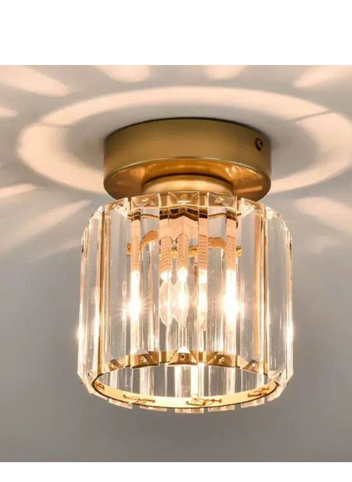 YZMA GLOBAL Crystal Semi Flush Mount Ceiling Light Fixture E27 Mini Antique Gold Chandelier Small Ceiling Lamp for Entryway Bedroom Bathroom Hallway Closet Foyer  - Image 1