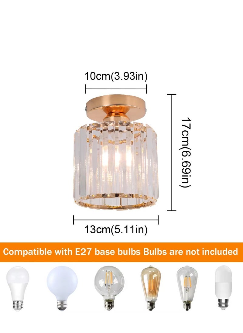 YZMA GLOBAL Crystal Semi Flush Mount Ceiling Light Fixture E27 Mini Antique Gold Chandelier Small Ceiling Lamp for Entryway Bedroom Bathroom Hallway Closet Foyer  - Image 4