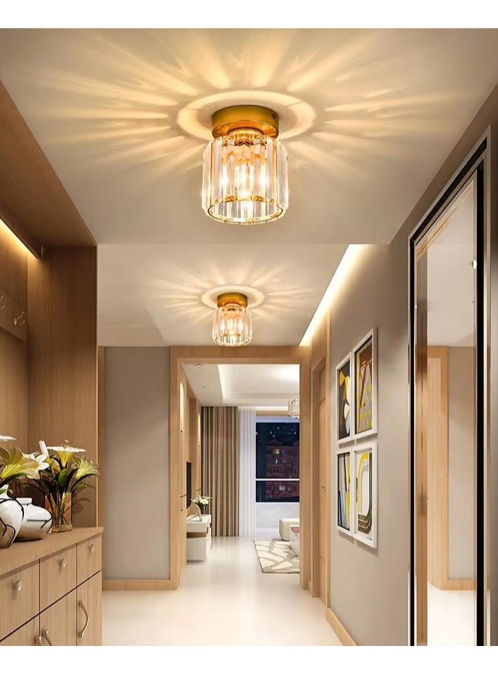 YZMA GLOBAL Crystal Semi Flush Mount Ceiling Light Fixture E27 Mini Antique Gold Chandelier Small Ceiling Lamp for Entryway Bedroom Bathroom Hallway Closet Foyer  - Image 2