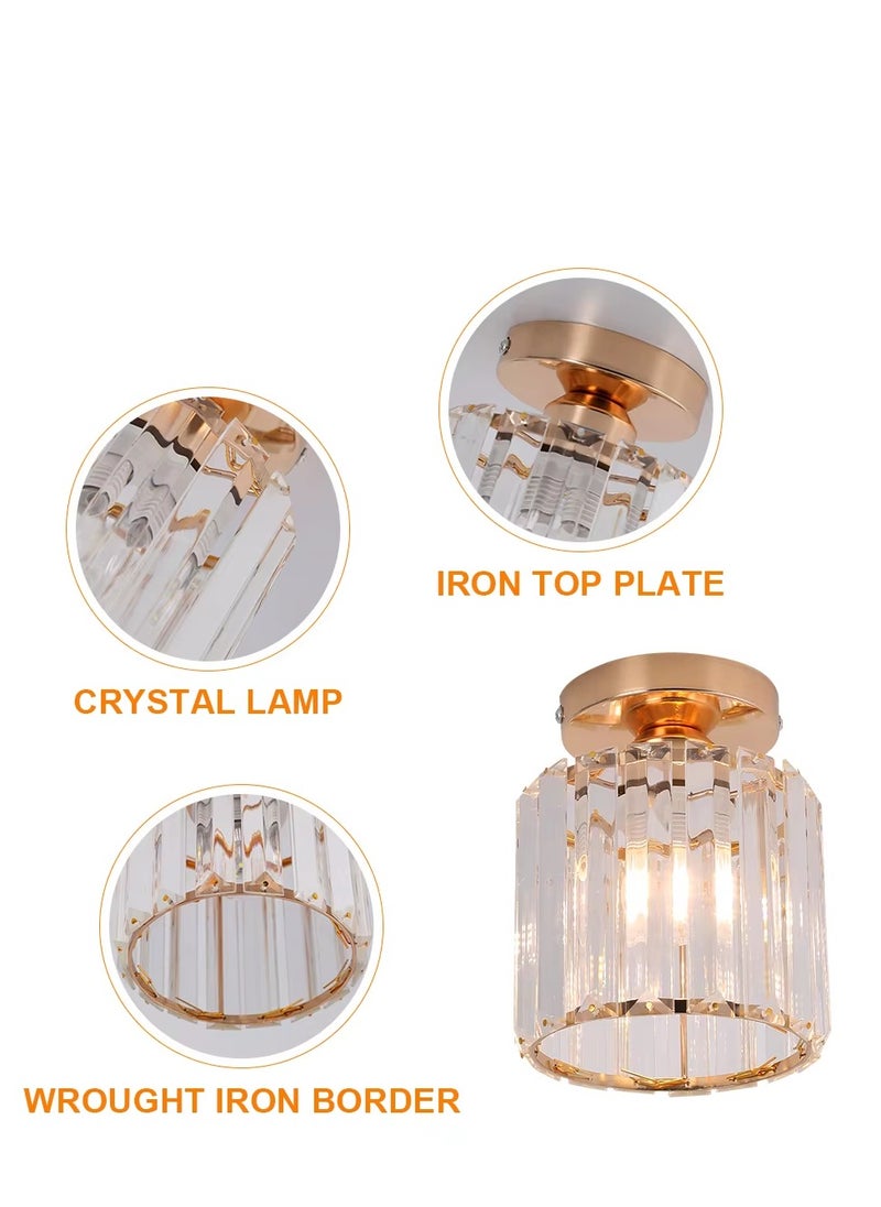 YZMA GLOBAL Crystal Semi Flush Mount Ceiling Light Fixture E27 Mini Antique Gold Chandelier Small Ceiling Lamp for Entryway Bedroom Bathroom Hallway Closet Foyer  - Image 5