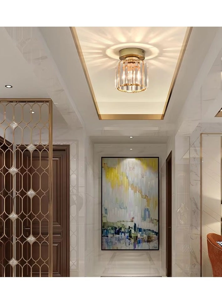 YZMA GLOBAL Crystal Semi Flush Mount Ceiling Light Fixture E27 Mini Antique Gold Chandelier Small Ceiling Lamp for Entryway Bedroom Bathroom Hallway Closet Foyer  - Image 3