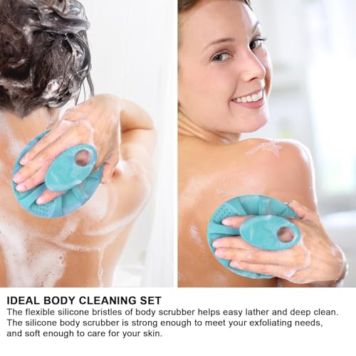 Innerneed Soft Silicone Body Cleansing Brush Shower Scrubber, Gentle Exfoliating and Massage for All Kinds of Skin (Pink+Dark Green) - Image 4